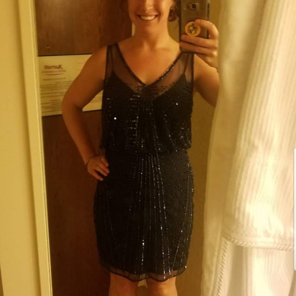 Adrianna Papell Blue beaded cocktail dress (6)